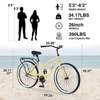 Vélos de croisière Okak 26 pouces à vitesse unique avec cadre en acier, vélo pour adultes avec roues larges et freins à rétropédalage arrière, vélo pour hommes et femmes