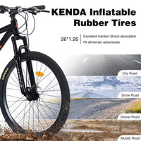 Vélo adulte Okak 26 pouces, 24 vitesses, fourche suspendue, VTT avec pneus KENDA et freins à disque, VTT à pneus larges pour hommes et femmes