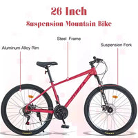 Vélo adulte Okak 26 pouces, 24 vitesses, fourche suspendue, VTT avec pneus KENDA et freins à disque, VTT à pneus larges pour hommes et femmes