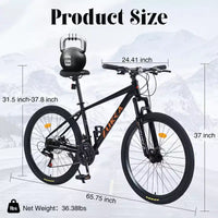 Vélo adulte Okak 26 pouces, 24 vitesses, fourche suspendue, VTT avec pneus KENDA et freins à disque, VTT à pneus larges pour hommes et femmes