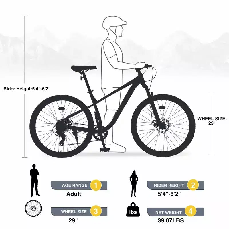 VTT Okak 29 pouces avec système 8 vitesses, Dirt Bike avec cadre en acier et suspension avant, vélo pour adultes hommes, femmes, garçons et filles