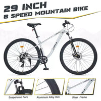 VTT Okak 29 pouces avec système 8 vitesses, Dirt Bike avec cadre en acier et suspension avant, vélo pour adultes hommes, femmes, garçons et filles