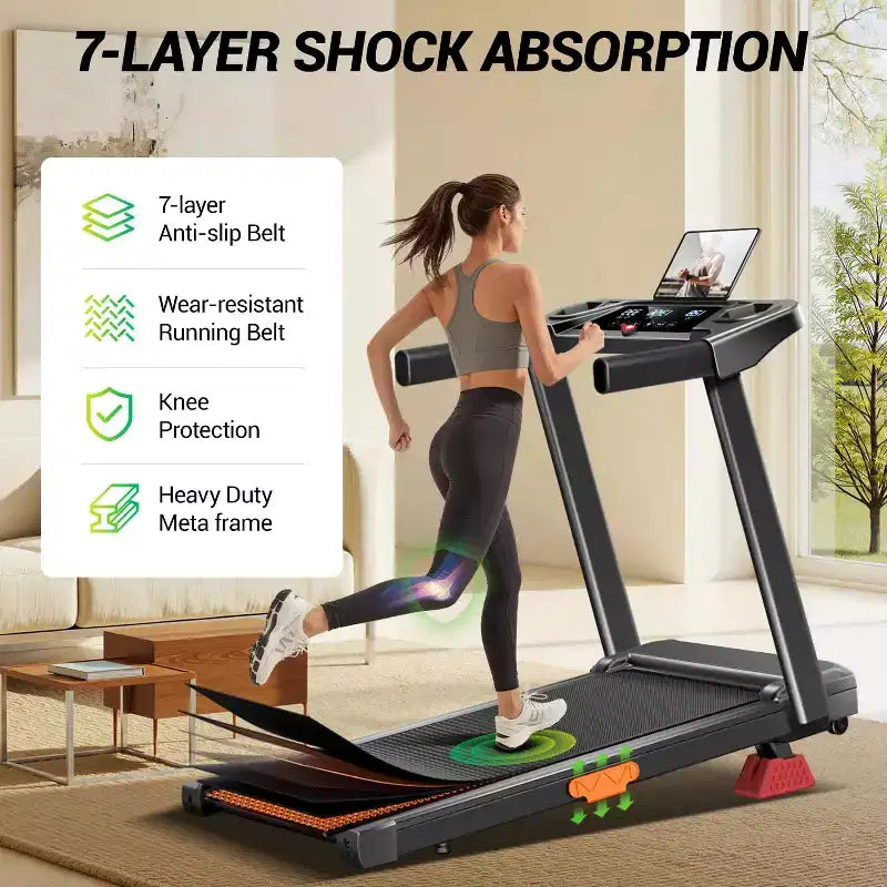 Tapis de course à domicile avec inclinaison de 16 % et barre de maintien, tapis roulant pliable silencieux de 3,0 CV avec écran LED grande capacité