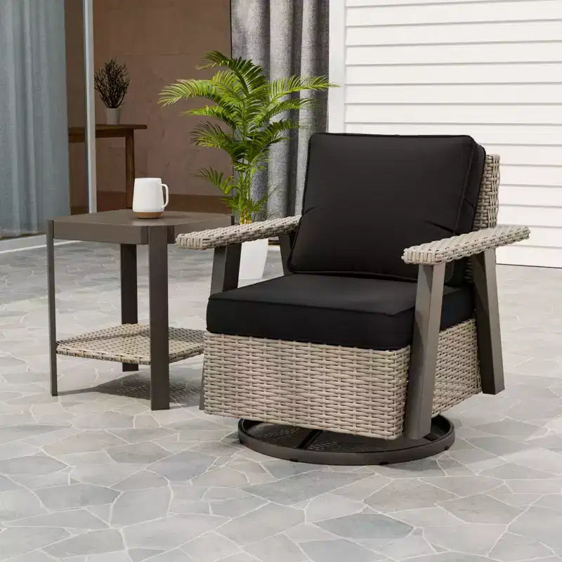 EAGLE PEAK Ensemble bistro de terrasse classique 2 pièces avec fauteuil à bascule pivotant et table d'appoint, meuble d'extérieur en osier pivotant à 360°
