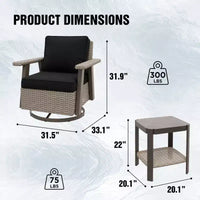 EAGLE PEAK Ensemble bistro de terrasse classique 2 pièces avec fauteuil à bascule pivotant et table d'appoint, meuble d'extérieur en osier pivotant à 360°