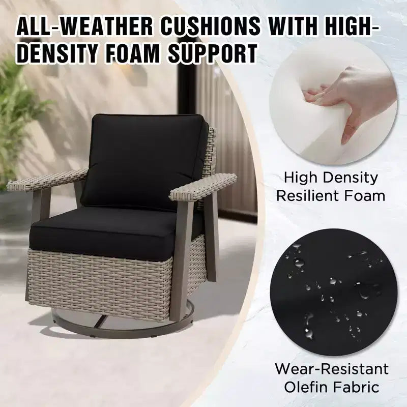 EAGLE PEAK Ensemble bistro de terrasse classique 2 pièces avec fauteuil à bascule pivotant et table d'appoint, meuble d'extérieur en osier pivotant à 360°