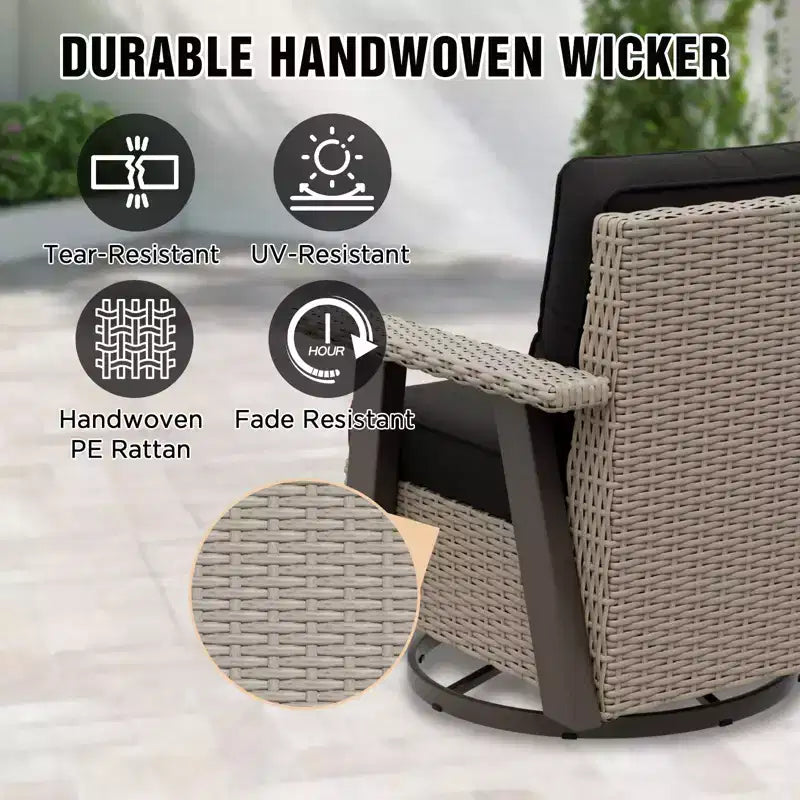 EAGLE PEAK Ensemble bistro de terrasse classique 2 pièces avec fauteuil à bascule pivotant et table d'appoint, meuble d'extérieur en osier pivotant à 360°