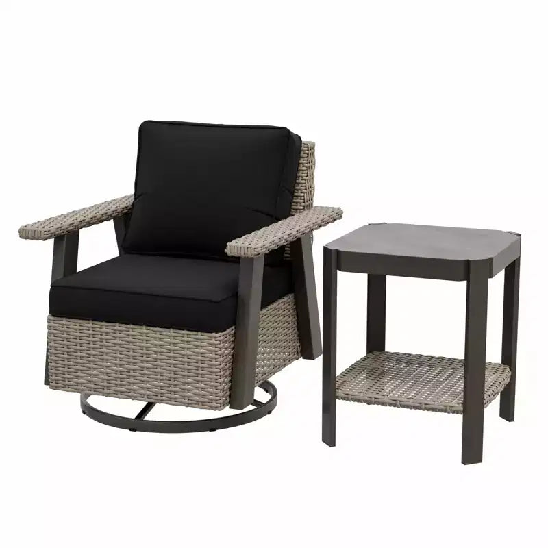 EAGLE PEAK Ensemble bistro de terrasse classique 2 pièces avec fauteuil à bascule pivotant et table d'appoint, meuble d'extérieur en osier pivotant à 360°