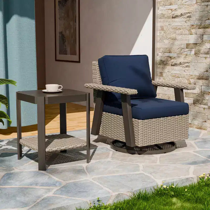 EAGLE PEAK Ensemble bistro de terrasse classique 2 pièces avec fauteuil à bascule pivotant et table d'appoint, meuble d'extérieur en osier pivotant à 360°