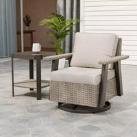 EAGLE PEAK Ensemble bistro de terrasse classique 2 pièces avec fauteuil à bascule pivotant et table d'appoint, meuble d'extérieur en osier pivotant à 360°