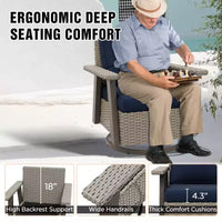 EAGLE PEAK Ensemble bistro de terrasse classique 2 pièces avec fauteuil à bascule pivotant et table d'appoint, meuble d'extérieur en osier pivotant à 360°
