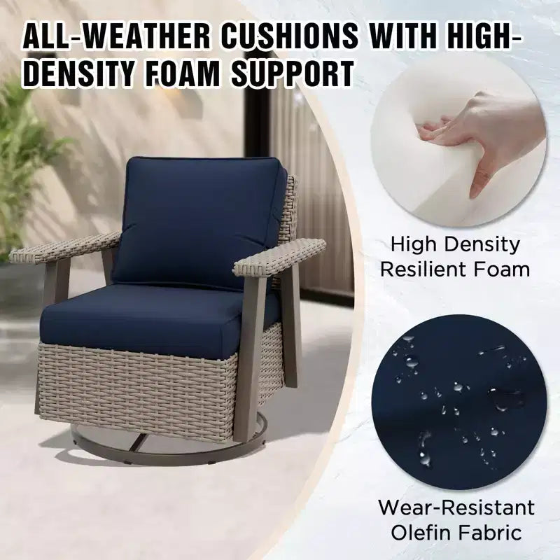EAGLE PEAK Ensemble bistro de terrasse classique 2 pièces avec fauteuil à bascule pivotant et table d'appoint, meuble d'extérieur en osier pivotant à 360°