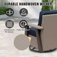 EAGLE PEAK Ensemble bistro de terrasse classique 2 pièces avec fauteuil à bascule pivotant et table d'appoint, meuble d'extérieur en osier pivotant à 360°