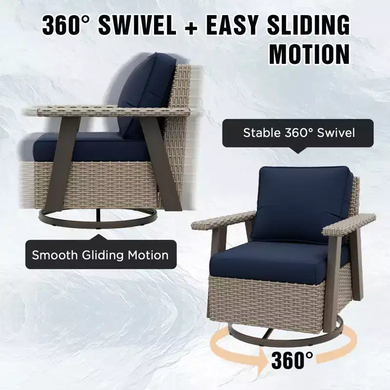 EAGLE PEAK Ensemble bistro de terrasse classique 2 pièces avec fauteuil à bascule pivotant et table d'appoint, meuble d'extérieur en osier pivotant à 360°