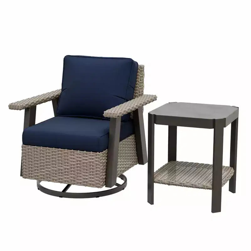 EAGLE PEAK Ensemble bistro de terrasse classique 2 pièces avec fauteuil à bascule pivotant et table d'appoint, meuble d'extérieur en osier pivotant à 360°