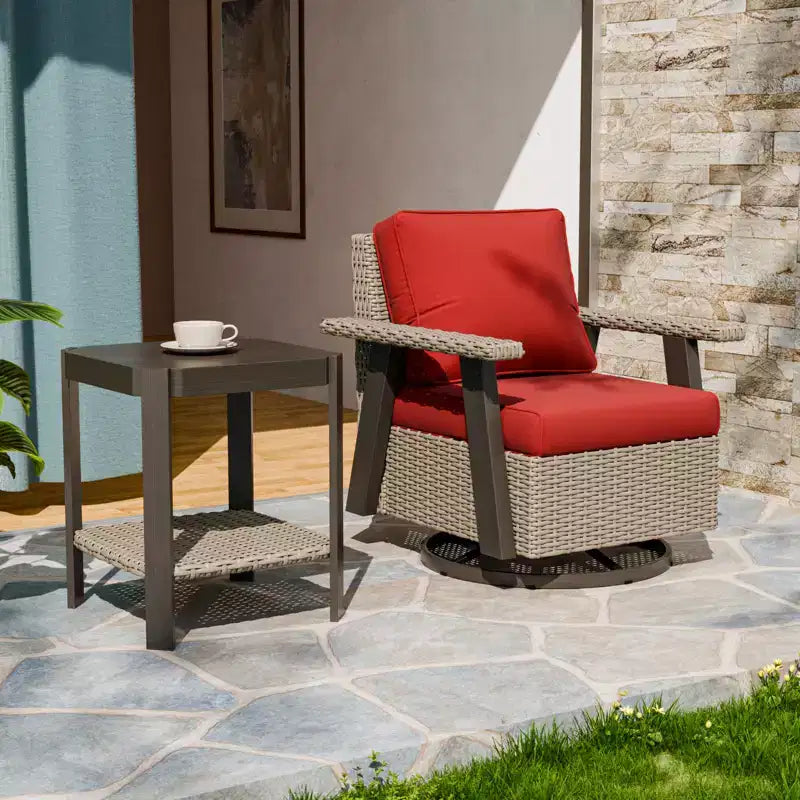 EAGLE PEAK Ensemble bistro de terrasse classique 2 pièces avec fauteuil à bascule pivotant et table d'appoint, meuble d'extérieur en osier pivotant à 360°