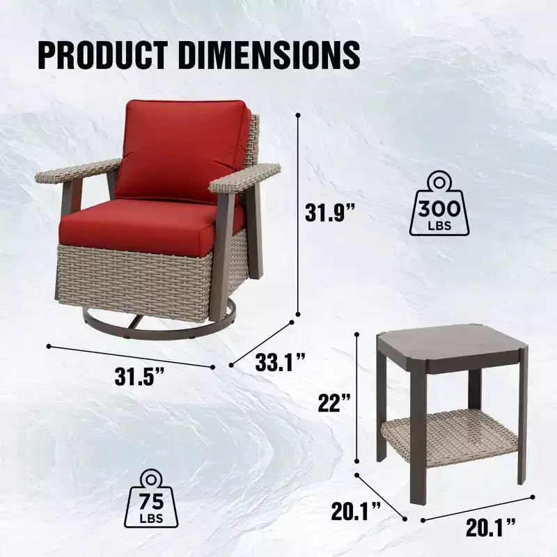 EAGLE PEAK Ensemble bistro de terrasse classique 2 pièces avec fauteuil à bascule pivotant et table d'appoint, meuble d'extérieur en osier pivotant à 360°