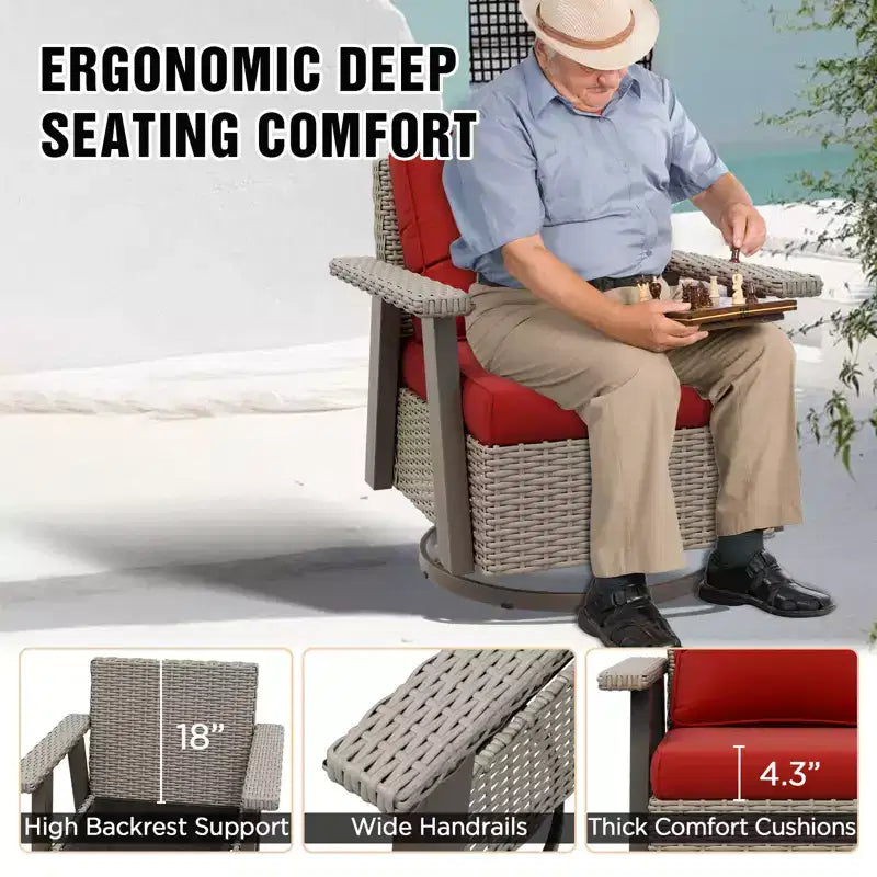 EAGLE PEAK Ensemble bistro de terrasse classique 2 pièces avec fauteuil à bascule pivotant et table d'appoint, meuble d'extérieur en osier pivotant à 360°