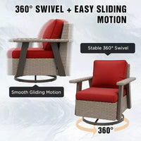 EAGLE PEAK Ensemble bistro de terrasse classique 2 pièces avec fauteuil à bascule pivotant et table d'appoint, meuble d'extérieur en osier pivotant à 360°