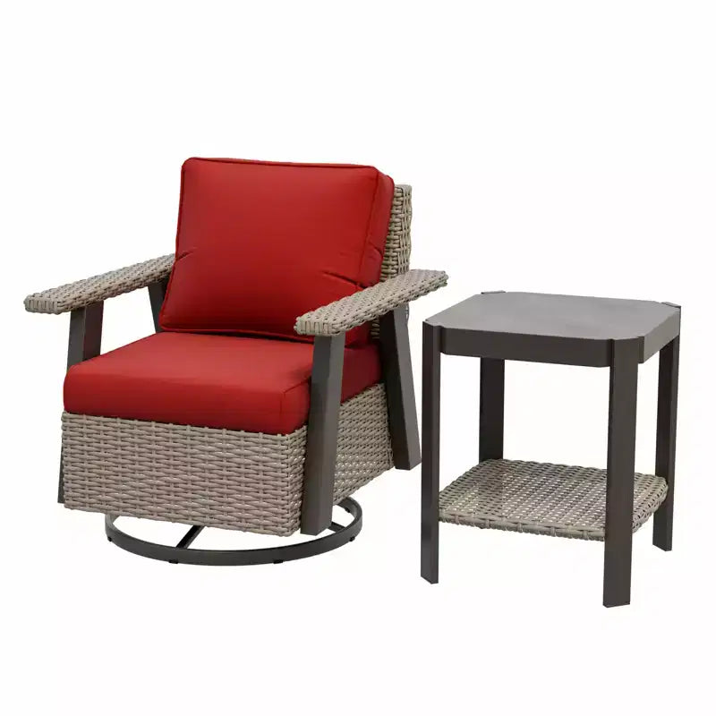 EAGLE PEAK Ensemble bistro de terrasse classique 2 pièces avec fauteuil à bascule pivotant et table d'appoint, meuble d'extérieur en osier pivotant à 360°