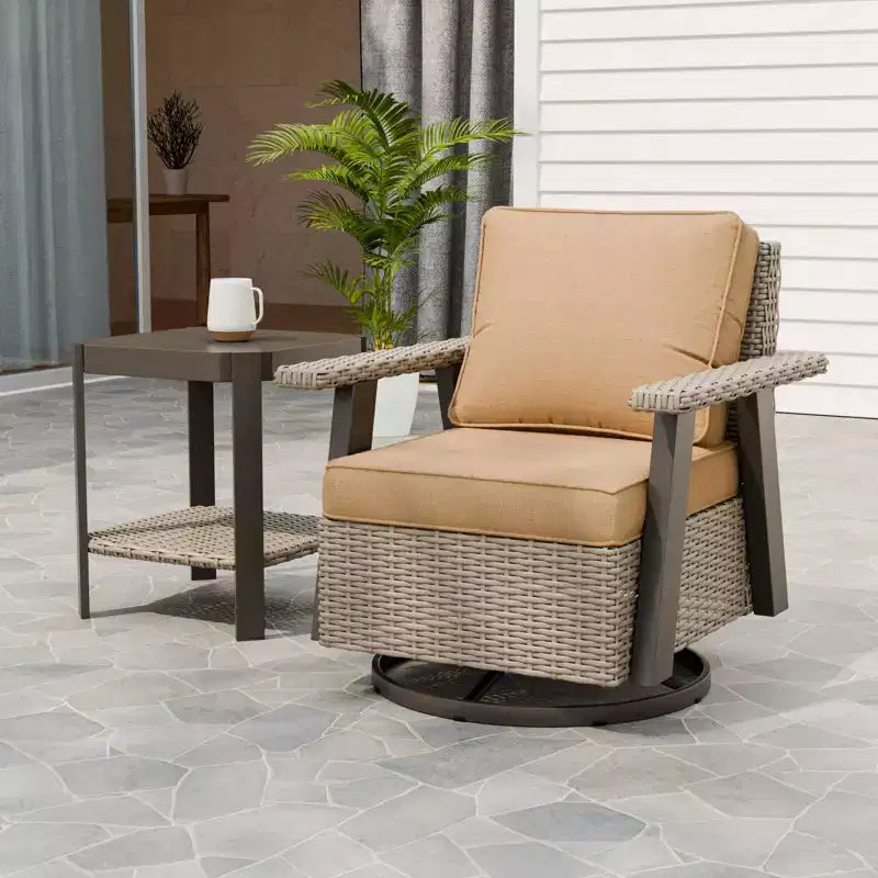 EAGLE PEAK Ensemble bistro de terrasse classique 2 pièces avec fauteuil à bascule pivotant et table d'appoint, meuble d'extérieur en osier pivotant à 360°