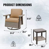 EAGLE PEAK Ensemble bistro de terrasse classique 2 pièces avec fauteuil à bascule pivotant et table d'appoint, meuble d'extérieur en osier pivotant à 360°