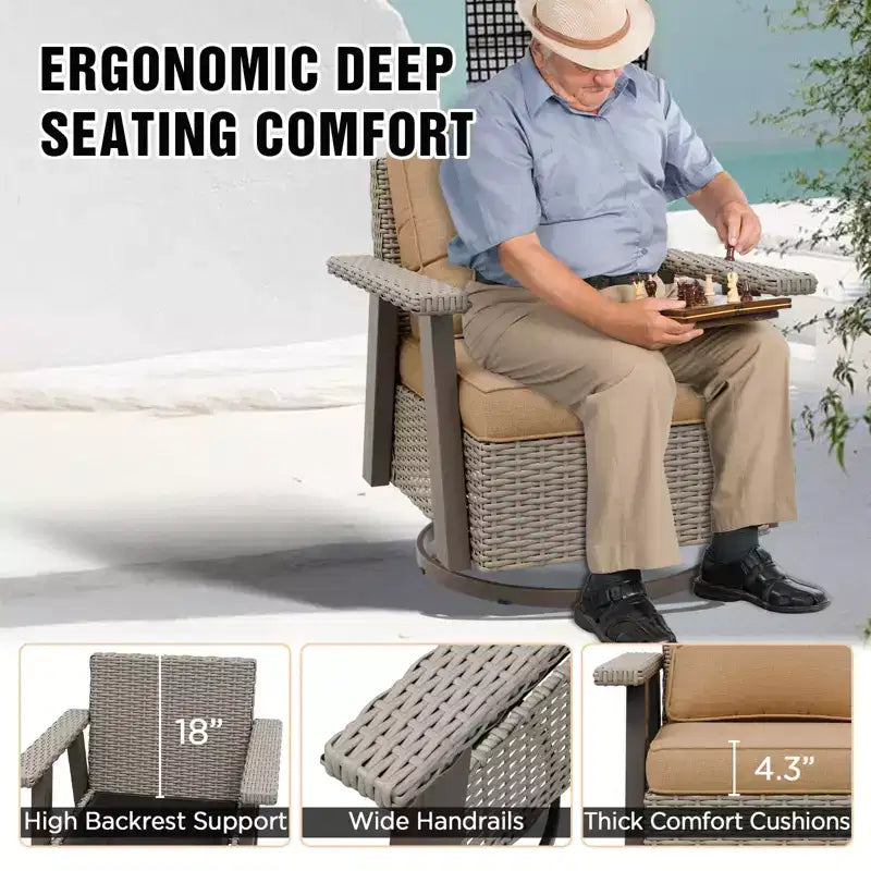 EAGLE PEAK Ensemble bistro de terrasse classique 2 pièces avec fauteuil à bascule pivotant et table d'appoint, meuble d'extérieur en osier pivotant à 360°