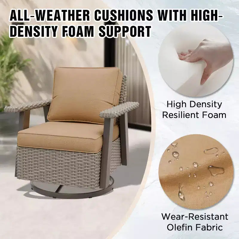 EAGLE PEAK Ensemble bistro de terrasse classique 2 pièces avec fauteuil à bascule pivotant et table d'appoint, meuble d'extérieur en osier pivotant à 360°