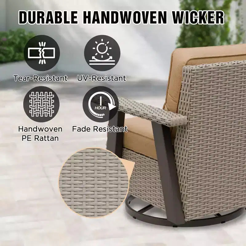 EAGLE PEAK Ensemble bistro de terrasse classique 2 pièces avec fauteuil à bascule pivotant et table d'appoint, meuble d'extérieur en osier pivotant à 360°