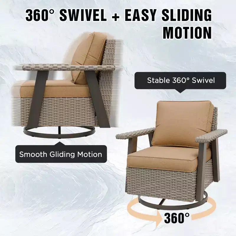 EAGLE PEAK Ensemble bistro de terrasse classique 2 pièces avec fauteuil à bascule pivotant et table d'appoint, meuble d'extérieur en osier pivotant à 360°