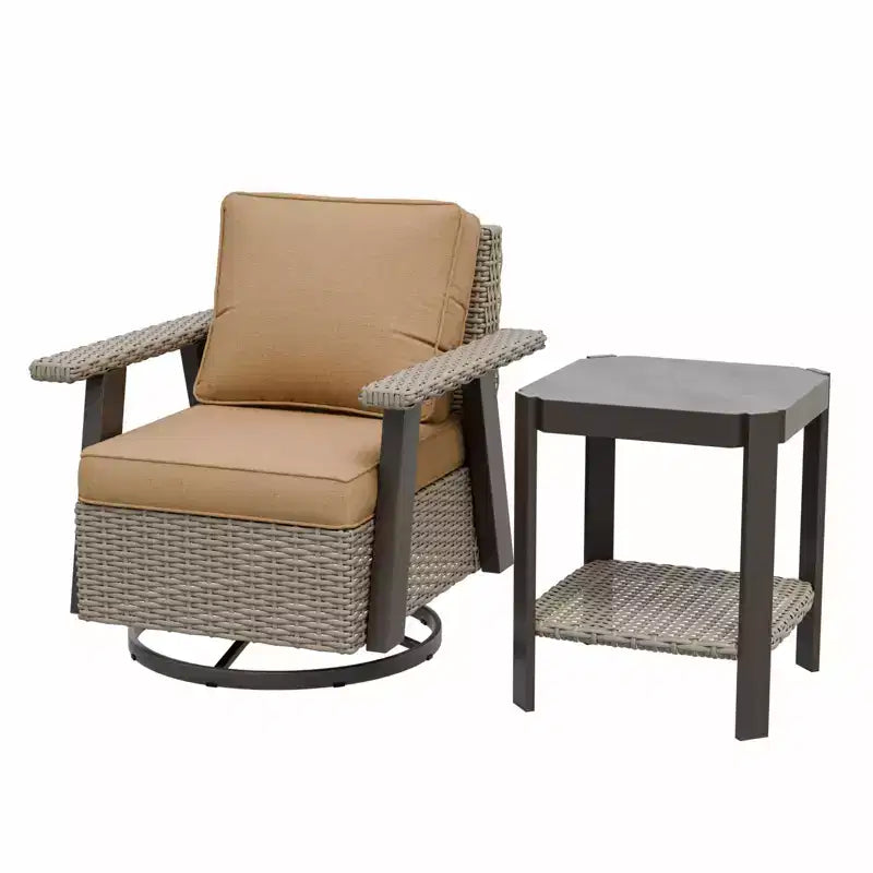EAGLE PEAK Ensemble bistro de terrasse classique 2 pièces avec fauteuil à bascule pivotant et table d'appoint, meuble d'extérieur en osier pivotant à 360°