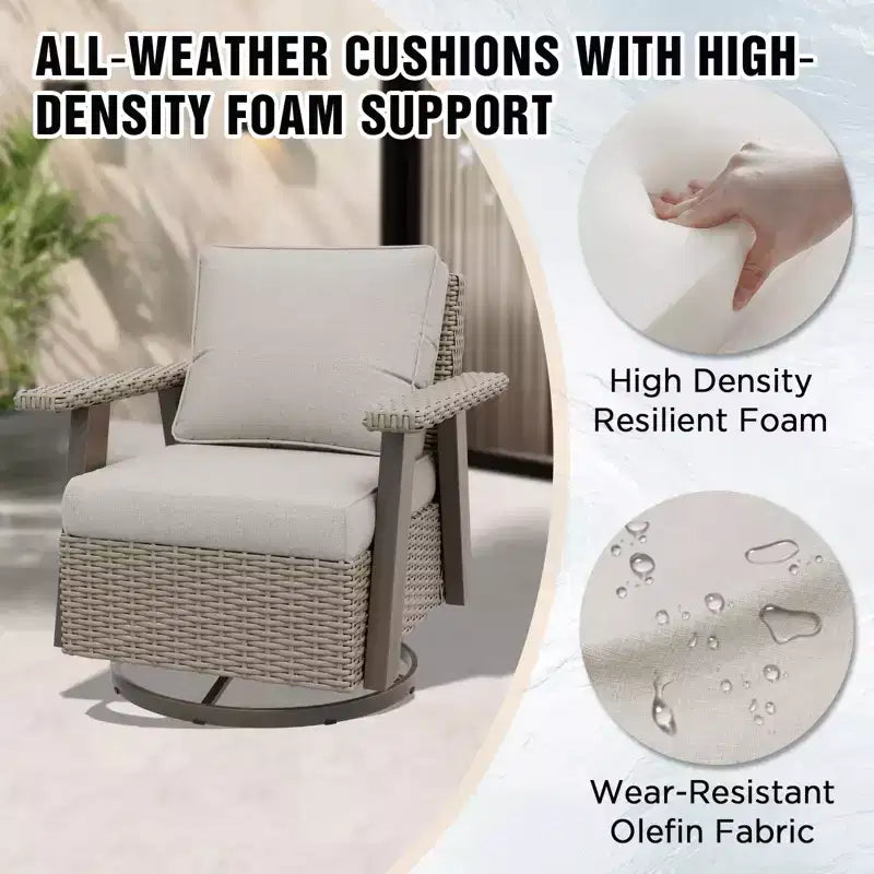 EAGLE PEAK Ensemble bistro de terrasse classique 2 pièces avec fauteuil à bascule pivotant et table d'appoint, meuble d'extérieur en osier pivotant à 360°