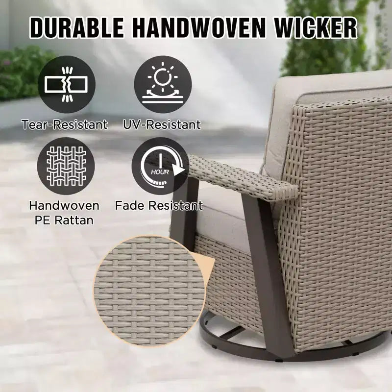 EAGLE PEAK Ensemble bistro de terrasse classique 2 pièces avec fauteuil à bascule pivotant et table d'appoint, meuble d'extérieur en osier pivotant à 360°