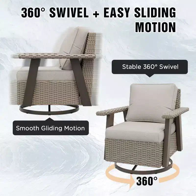 EAGLE PEAK Ensemble bistro de terrasse classique 2 pièces avec fauteuil à bascule pivotant et table d'appoint, meuble d'extérieur en osier pivotant à 360°
