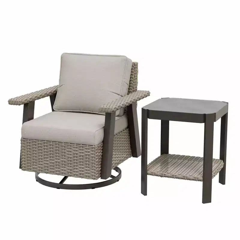 EAGLE PEAK Ensemble bistro de terrasse classique 2 pièces avec fauteuil à bascule pivotant et table d'appoint, meuble d'extérieur en osier pivotant à 360°