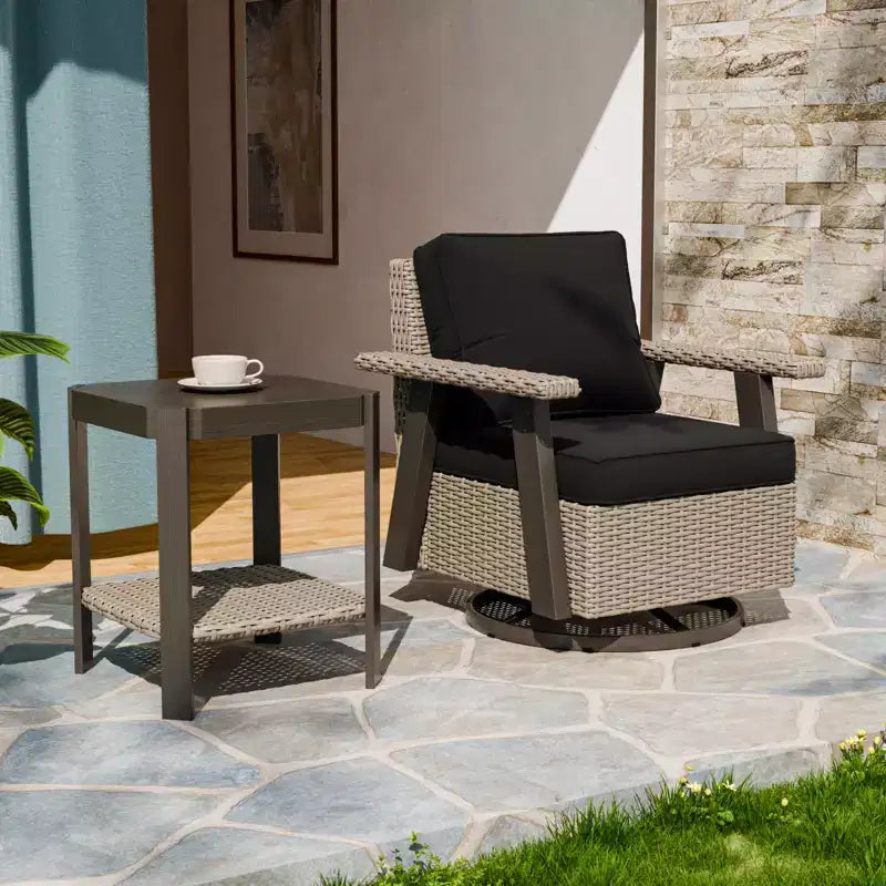 EAGLE PEAK Ensemble bistro de terrasse classique 2 pièces avec fauteuil à bascule pivotant et table d'appoint, meuble d'extérieur en osier pivotant à 360°