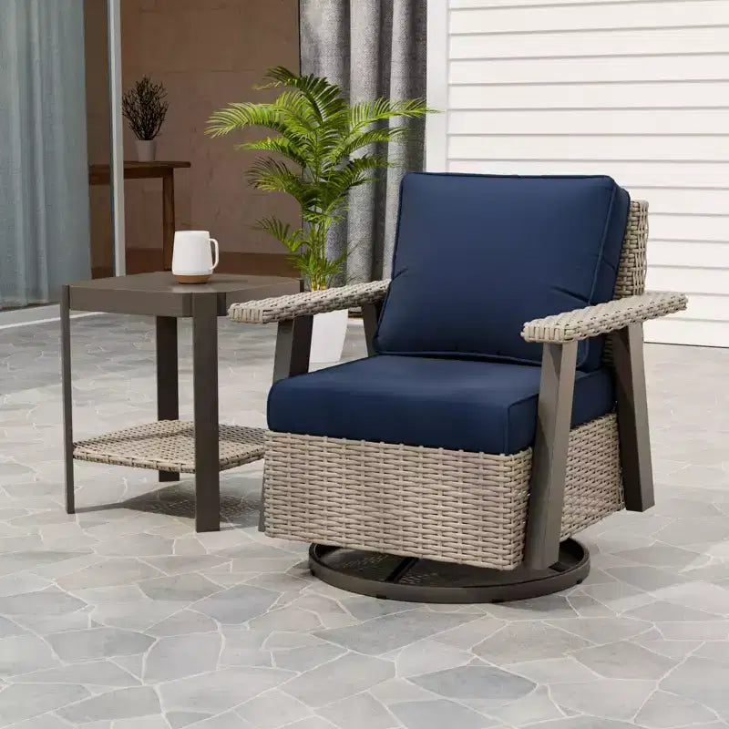 EAGLE PEAK Ensemble bistro de terrasse classique 2 pièces avec fauteuil à bascule pivotant et table d'appoint, meuble d'extérieur en osier pivotant à 360°