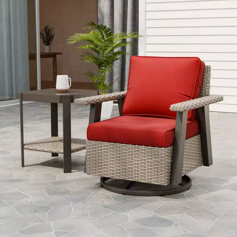 EAGLE PEAK Ensemble bistro de terrasse classique 2 pièces avec fauteuil à bascule pivotant et table d'appoint, meuble d'extérieur en osier pivotant à 360°