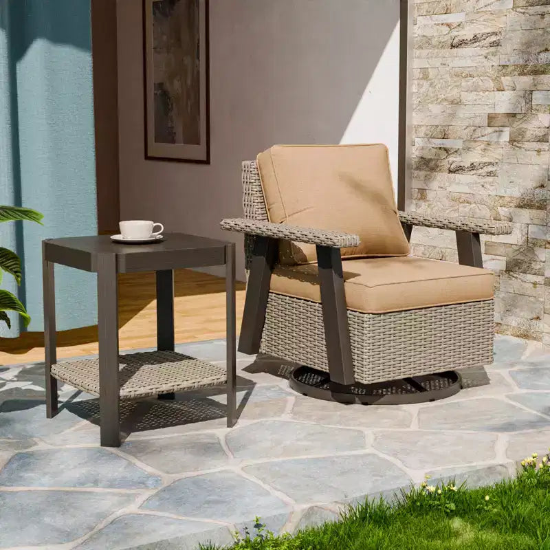 EAGLE PEAK Ensemble bistro de terrasse classique 2 pièces avec fauteuil à bascule pivotant et table d'appoint, meuble d'extérieur en osier pivotant à 360°