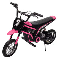 Moto cross électrique 24V pour enfants, moteur 350W, 3 vitesses réglables jusqu'à 23 km/h. Tout-terrain avec lumières LED et musique. Pour les 8-14 ans, 61 kg maximum.