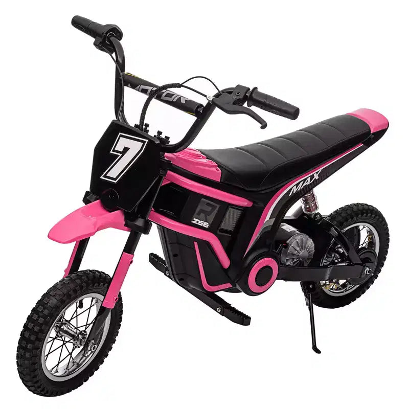 Moto cross électrique 24V pour enfants, moteur 350W, 3 vitesses réglables jusqu'à 23 km/h. Tout-terrain avec lumières LED et musique. Pour les 8-14 ans, 61 kg maximum.