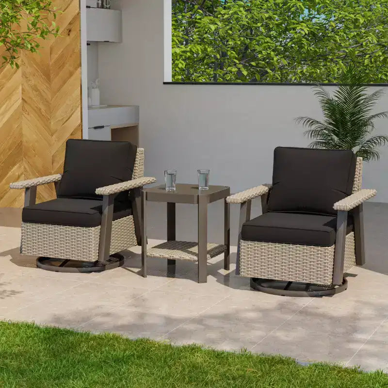 EAGLE PEAK Classic Ensemble bistro de terrasse en résine tressée, lot de 3, mobilier d'extérieur avec chaise à bascule pivotante 360 et table d'appoint