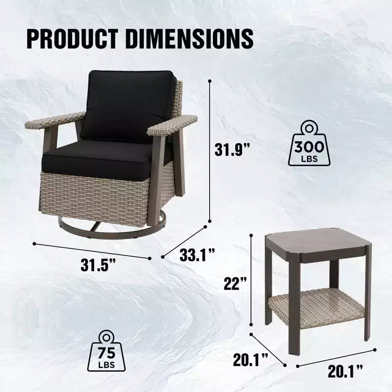 EAGLE PEAK Classic Ensemble bistro de terrasse en résine tressée, lot de 3, mobilier d'extérieur avec chaise à bascule pivotante 360 et table d'appoint