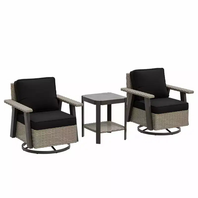 EAGLE PEAK Classic Ensemble bistro de terrasse en résine tressée, lot de 3, mobilier d'extérieur avec chaise à bascule pivotante 360 et table d'appoint