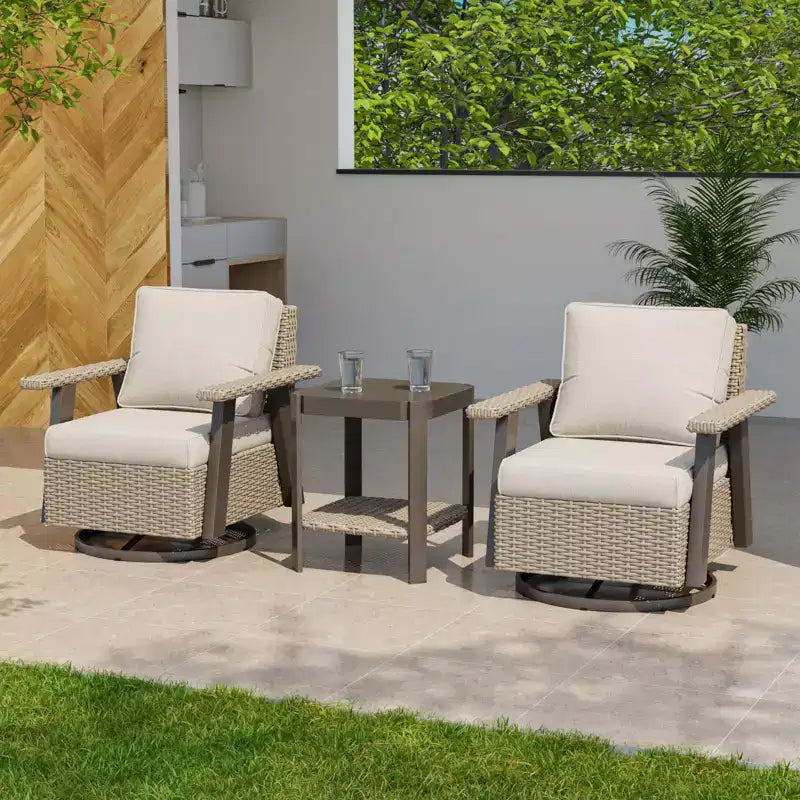 EAGLE PEAK Classic Ensemble bistro de terrasse en résine tressée, lot de 3, mobilier d'extérieur avec chaise à bascule pivotante 360 et table d'appoint