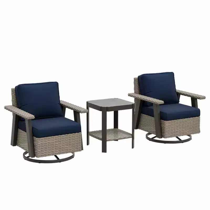 EAGLE PEAK Classic Ensemble bistro de terrasse en résine tressée, lot de 3, mobilier d'extérieur avec chaise à bascule pivotante 360 et table d'appoint