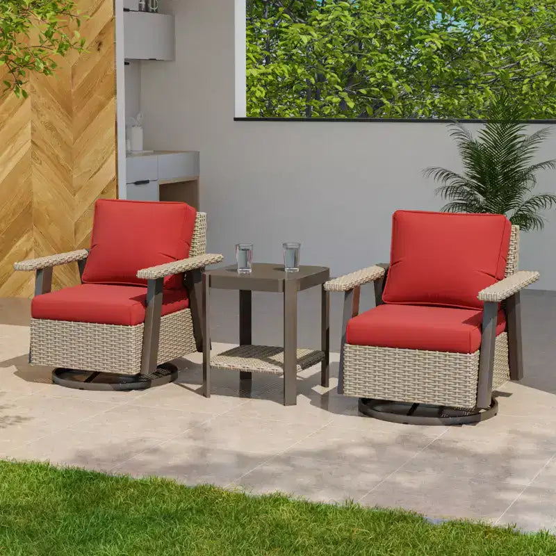 EAGLE PEAK Classic Ensemble bistro de terrasse en résine tressée, lot de 3, mobilier d'extérieur avec chaise à bascule pivotante 360 et table d'appoint