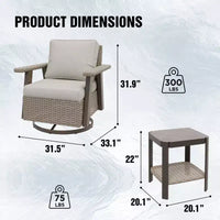 EAGLE PEAK Classic Ensemble bistro de terrasse en résine tressée, lot de 3, mobilier d'extérieur avec chaise à bascule pivotante 360 et table d'appoint