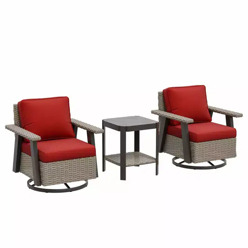 EAGLE PEAK Classic Ensemble bistro de terrasse en résine tressée, lot de 3, mobilier d'extérieur avec chaise à bascule pivotante 360 et table d'appoint