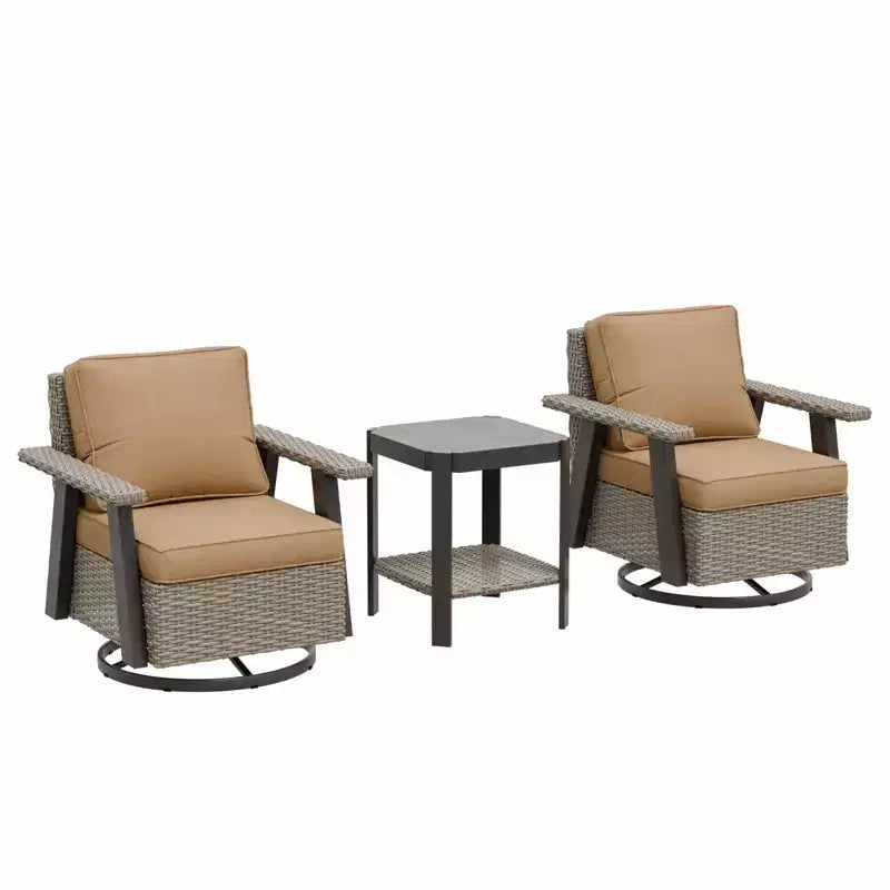 EAGLE PEAK Classic Ensemble bistro de terrasse en résine tressée, lot de 3, mobilier d'extérieur avec chaise à bascule pivotante 360 et table d'appoint